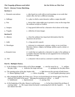 The Tragedy of Romeo and Juliet Do Not Write on This Test Part I