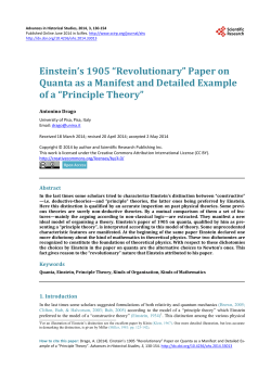 Einstein`s 1905 &ldquo;Revolutionary&rdquo; Paper on Quanta as a Manifest and