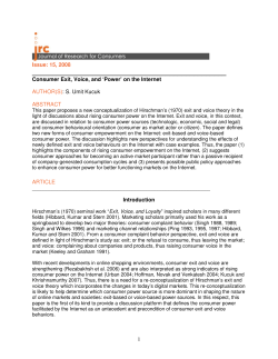 1 Issue: 15, 2008 Consumer Exit, Voice, and `Power`