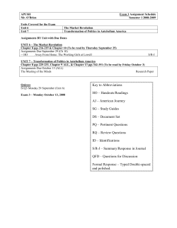 Key to Abbreviations HO &ndash; Handouts/Readings AJ &ndash; American