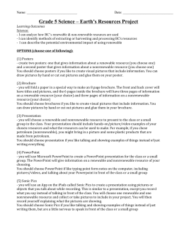 Grade 5 Science &ndash; Earth`s Resources Project