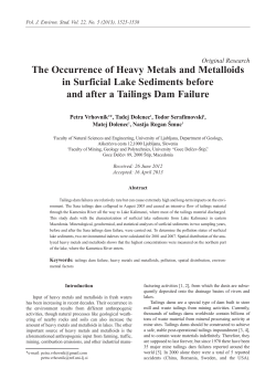The Occurrence of Heavy Metals and Metalloids in Surficial Lake