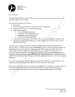 ASHA Approved CE Provider Application: Sample