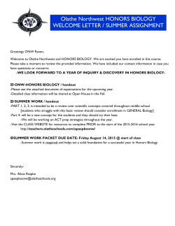 Olathe Northwest HONORS BIOLOGY WELCOME LETTER