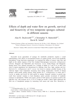 Effects of depth and water flow on growth, survival and bioactivity of
