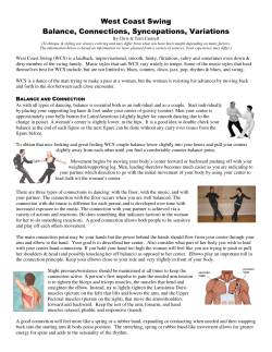 West Coast Swing Balance, Connections, Syncopations, Variations