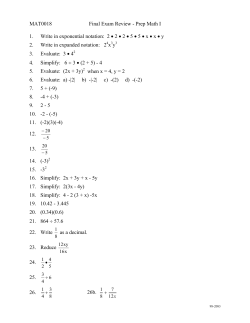 MAT0018 Final Exam Review - Prep Math I 1. Write in exponential