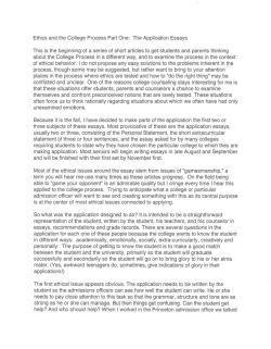 Ethics and the College Process Part One: The Application Essays