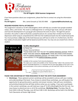 Pre-AP English I 2016 Summer Assignment To Kill a Mockingbird