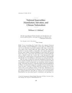 National Insecurities - Human Dignity and Humiliation Studies