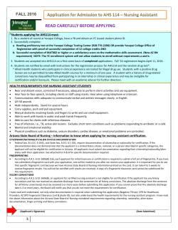 Application for Admission to the nursing assistant