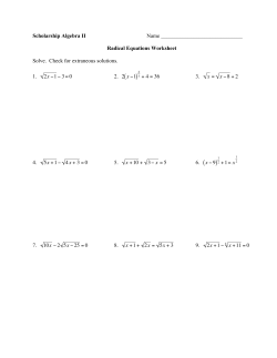 Radical Equations Worksheet Solve. Check for extraneous solutions. 1