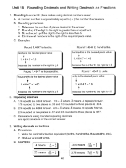 Unit 15 Rounding Decimals and Writing Decimals as Fractions 16=~1