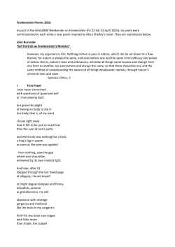 Frankenstein Poems 2016 As part of the Bristol800 Weekender on