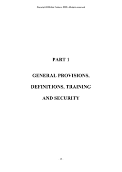PART 1 GENERAL PROVISIONS, DEFINITIONS, TRAINING AND