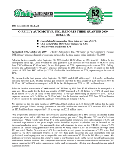 o`reilly automotive, inc., reports third quarter 2009 results