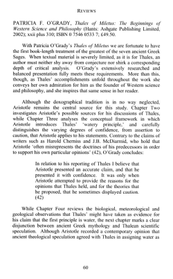 PATRICIA F. O `GRADY, Thales o f Miletus: The Beginnings of