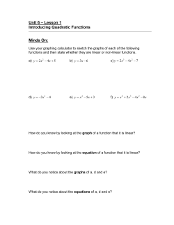 Unit 6 – Lesson 1 Introducing Quadratic Functions Minds On: