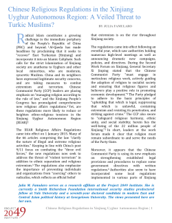 Chinese Religious Regulations in the Xinjiang Uyghur Autonomous