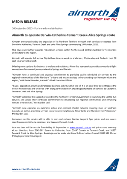 Airnorth to operate Darwin-Katherine-Tennant Creek
