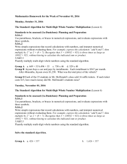Mathematics Homework for the Week of November 01