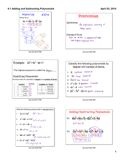 Classifying, Adding, and Subtracting Polynomials