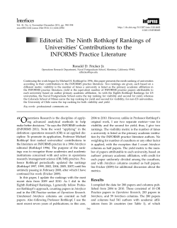 Editorial: The Ninth Rothkopf Rankings of