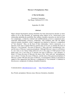 1 Mercury`s Protoplanetary Mass J. Marvin Herndon Transdyne