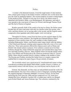 Preface A sonnet is the diamond of poetry. From the rough matter of