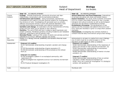 2017 SENIOR COURSE INFORMATION Subject Biology Head of