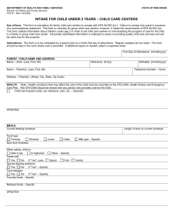 Intake for Child Under 2 Years