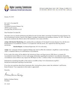 January 30, 2015 Dr. Carl S. Cleveland III President Cleveland