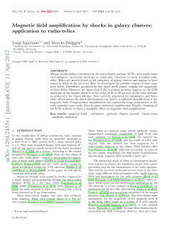 Magnetic field amplification by shocks in galaxy clusters: application