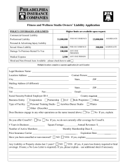 Fitness and Wellness Studio Owners` Liability Application