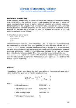 Exercise 7: Black Body Radiation
