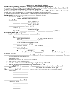 Causes of the American Revolution SSUSH3 The student will