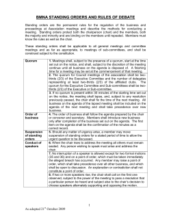 SPECIMAN STANDING ORDERS AND RULES OF DEBATE