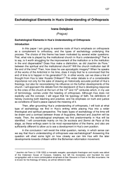 Eschatological Elements in Hus`s Understanding of Orthopraxis