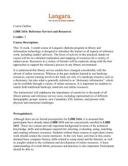 Course Outline LIBR 2416: Reference Services and Resources