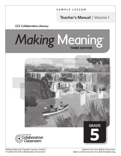 Teacher`s Manual | Volume 1 - Center for the Collaborative Classroom