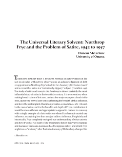 The Universal Literary Solvent: Northrop Frye and the Problem of