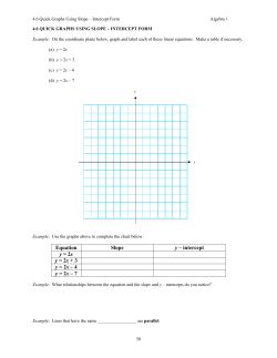 Equation Slope y &ndash; intercept y = 2x y = 2x + 3 y = 2x &ndash; 4 y = 2x &ndash; 7