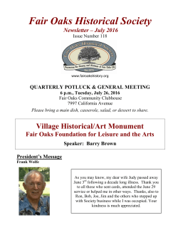 Fair Oaks Historical Society Newsletter &ndash; July 2016