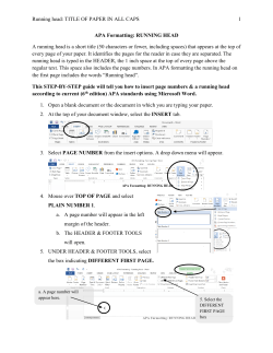 Running head: TITLE OF PAPER IN ALL CAPS 1 APA Formatting
