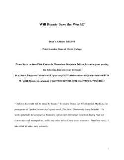 Dean`s Annual Address: &ldquo;Will Beauty Save the World?&rdquo;