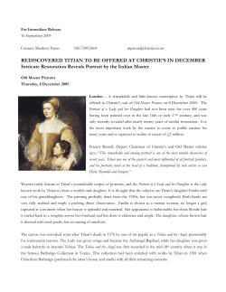 REDISCOVERED TITIAN TO BE OFFERED AT CHRISTIE`S IN
