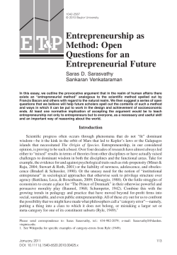 Entrepreneurship as Method: Open Questions for an
