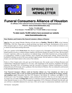 SPRING 2016 NEWSLETTER Funeral Consumers Alliance of Houston