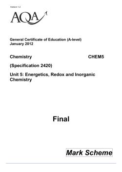 COMPONENT NUMBER: CHEM1 Mark Scheme