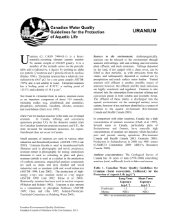 Uranium - Canadian Environmental Quality Guidelines